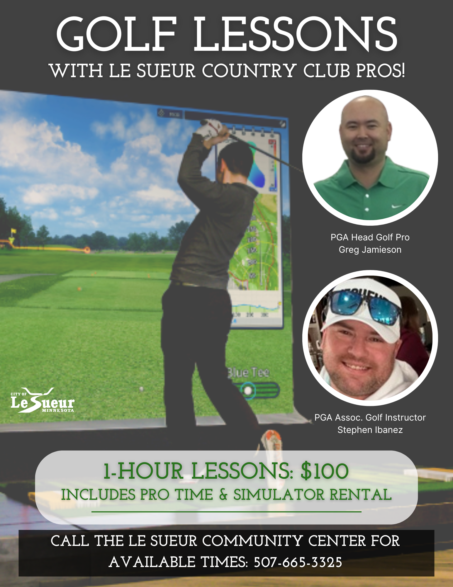 Golf Lessons with Le Sueur Country Club Pros at the Community Center Golf Simulator