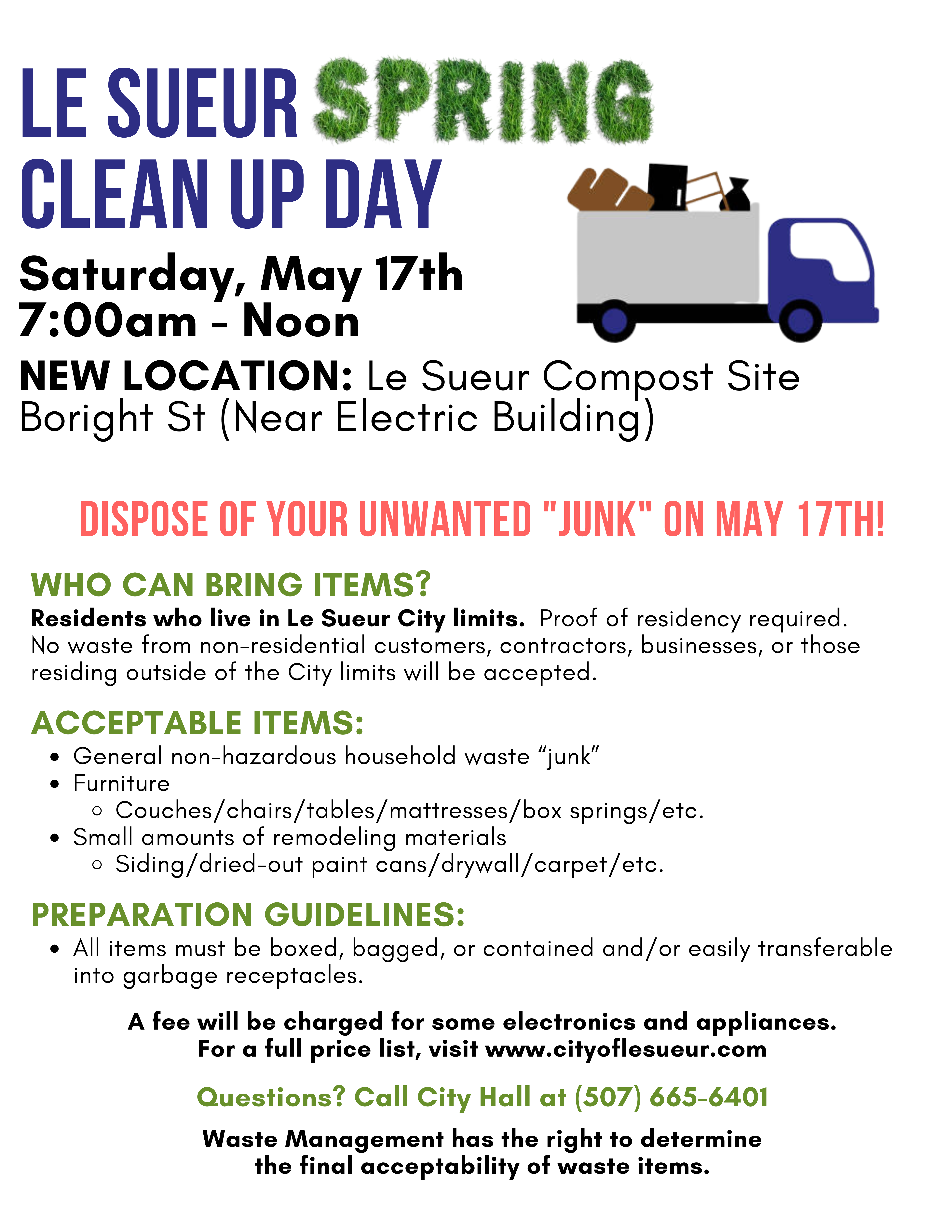 Informational Flyer for City Wide Clean Up-Spring: Saturday, May 17th