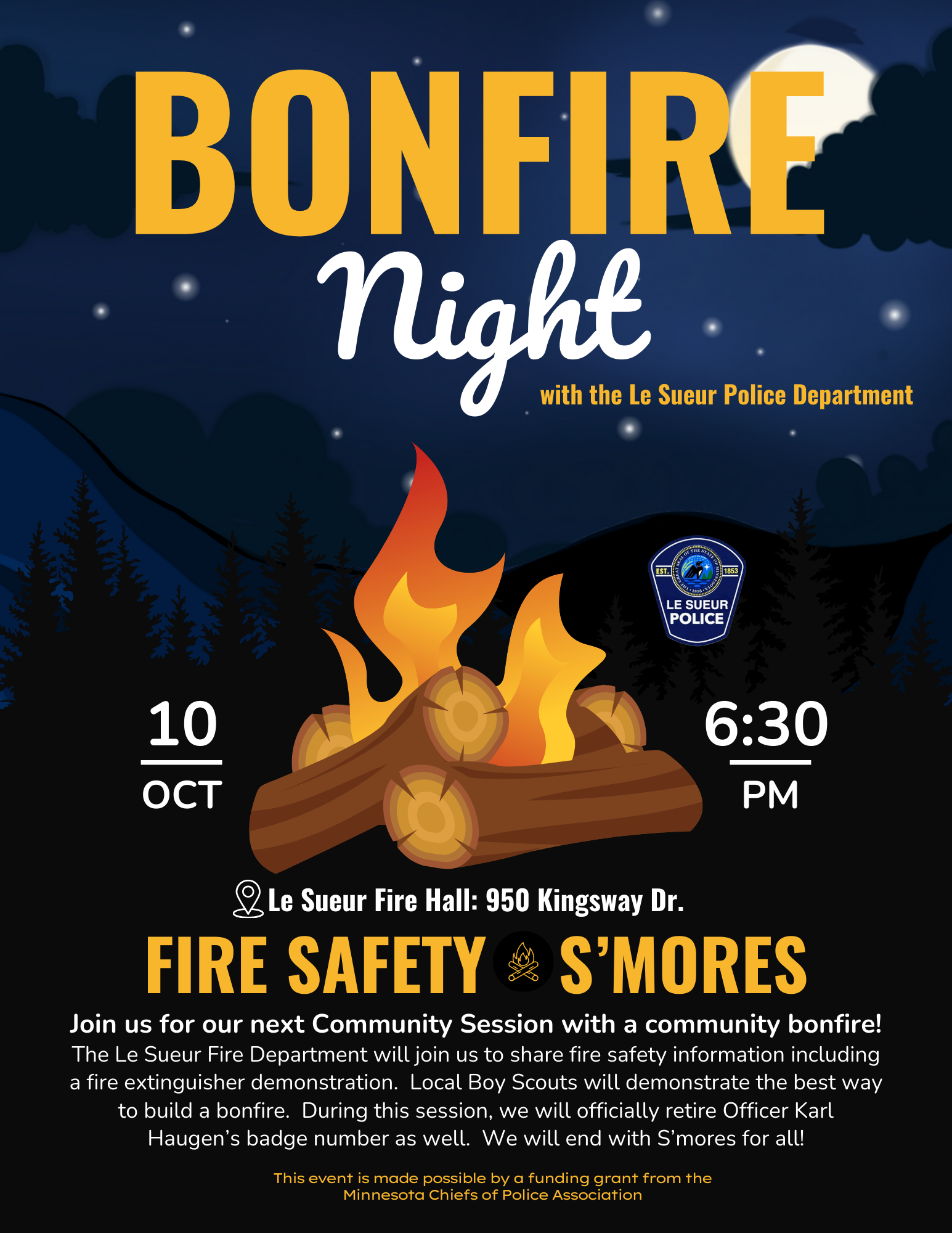 Bonfire Night with the Le Sueur Police Department October 10, 2025