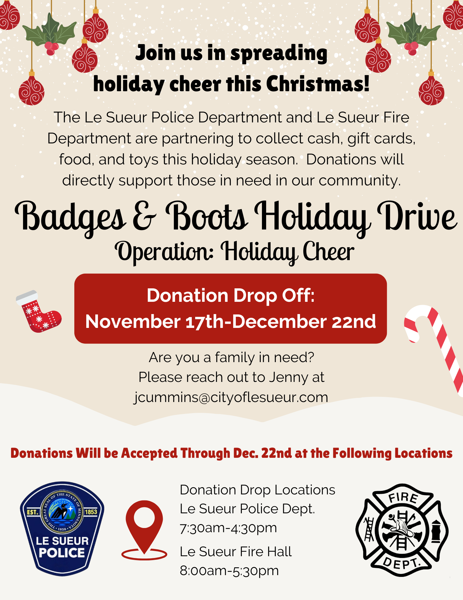 Badges & Boots Holiday Drive November 17th-December 22nd