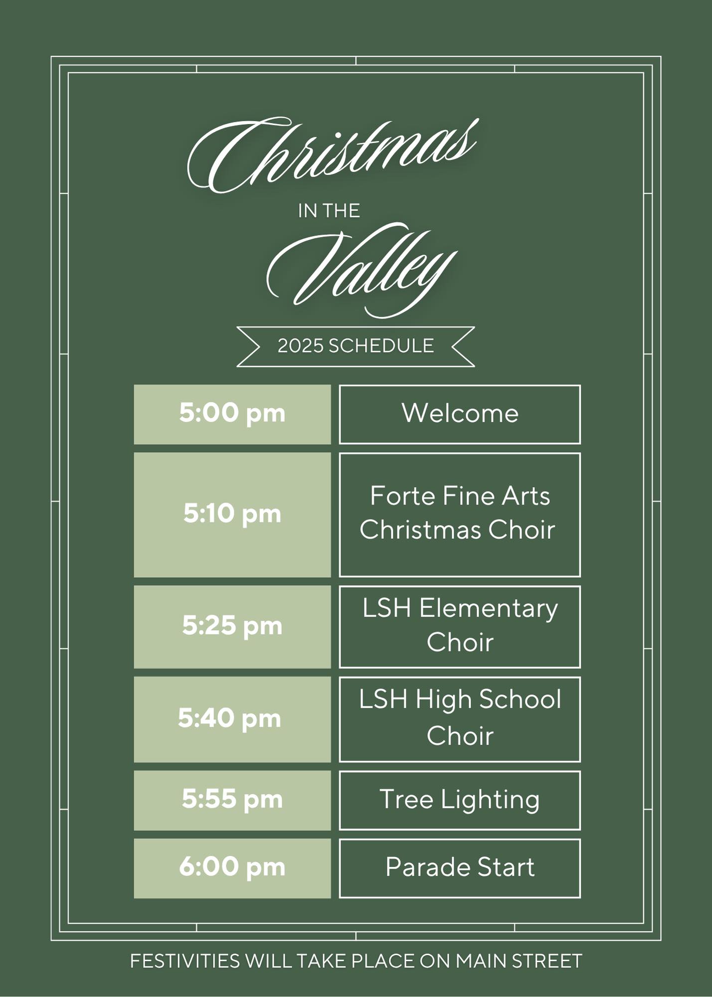 Christmas in the Valley Schedule December 25, 2025