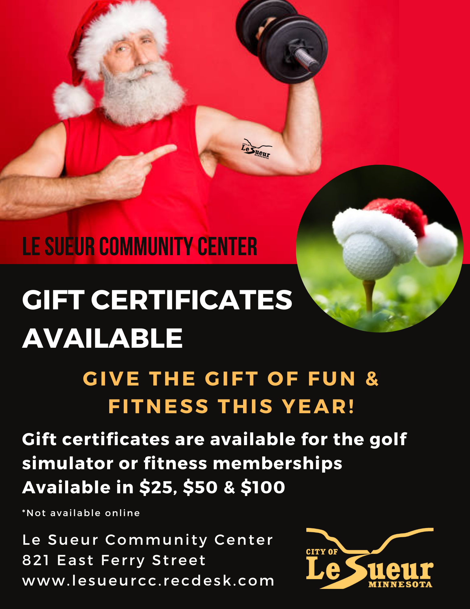 Community Center Holiday Gift Certificates Available