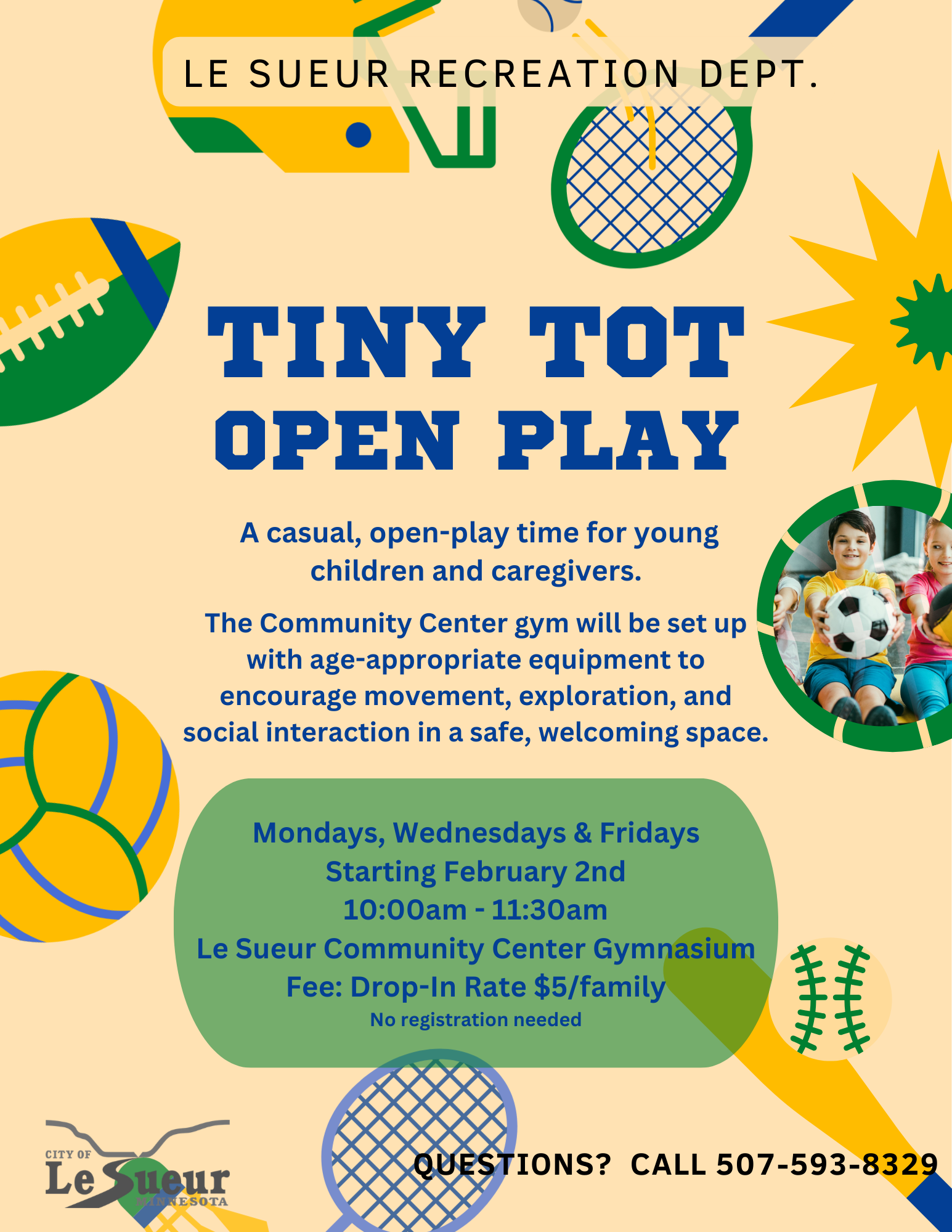 Tiny Tot Open Play Mondays/Wednesday/Fridays Starting February 2nd