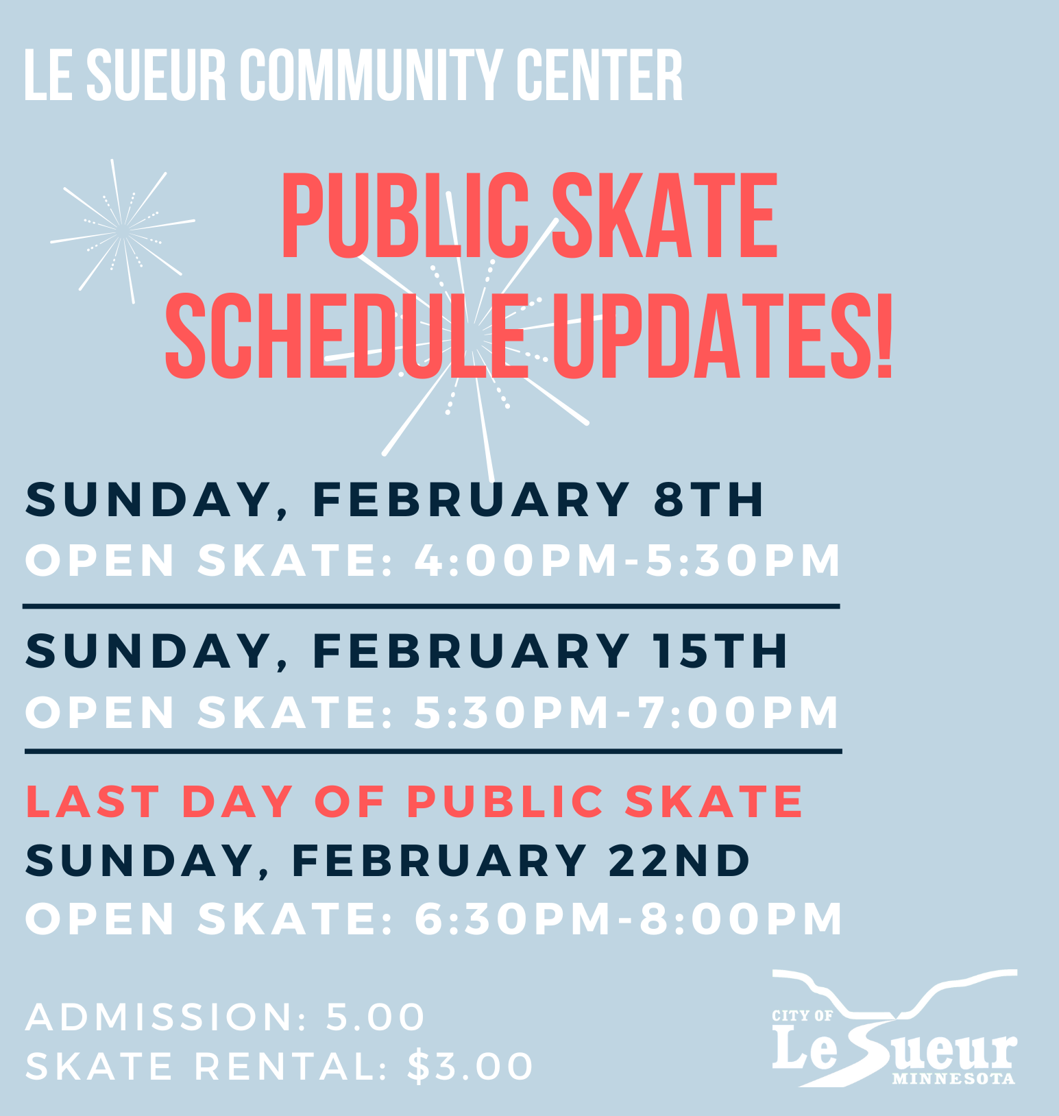 Open Skate February Schedule Updates